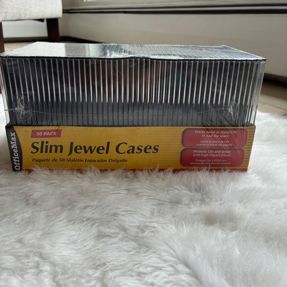 OfficeMax Slim Jewel Cases 50 Pack CD DVD Storage High Impact Plastic OM96044